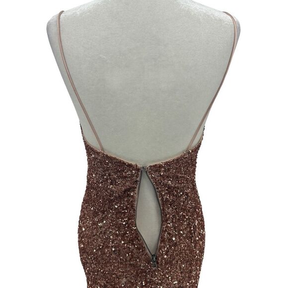 Alice + Olivia Diana Sequined Cowl Neck Slit Gown Antique Rose Pink Dress Size 0 - Picture 10 of 15